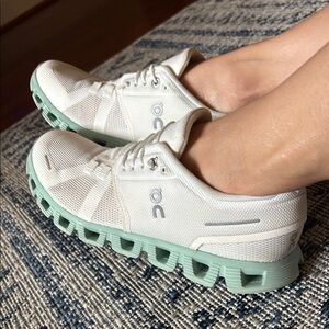 On Running Women's White and Mint Running Shoes